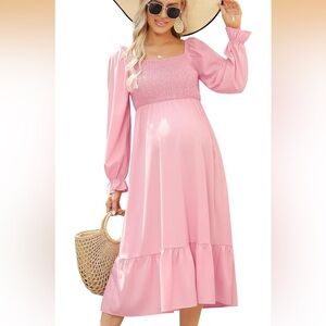 Pink Smocked Babydoll Long Sleeve Dress